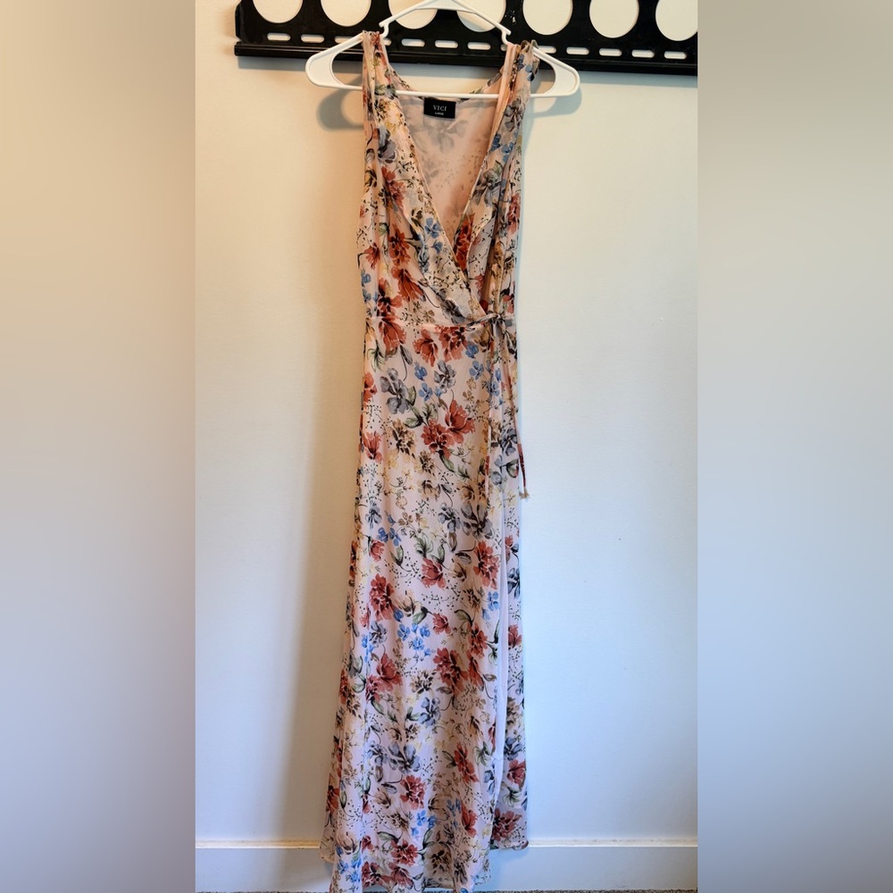 Vici Floral Maxi Dress in Cream and Blue